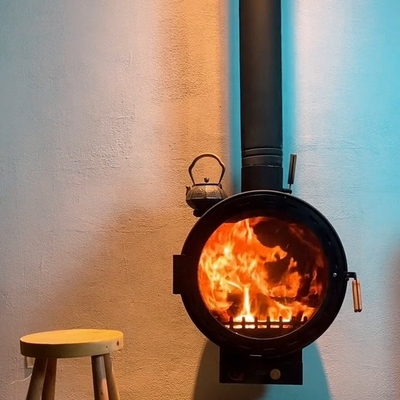 Black 80cm 90cm Modern Suspended Wood Burner Rotating Fireplace