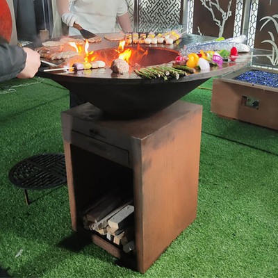 Garden Charcoal ISO9001 Steel BBQ Grill Corten D 1000mm For 40 People