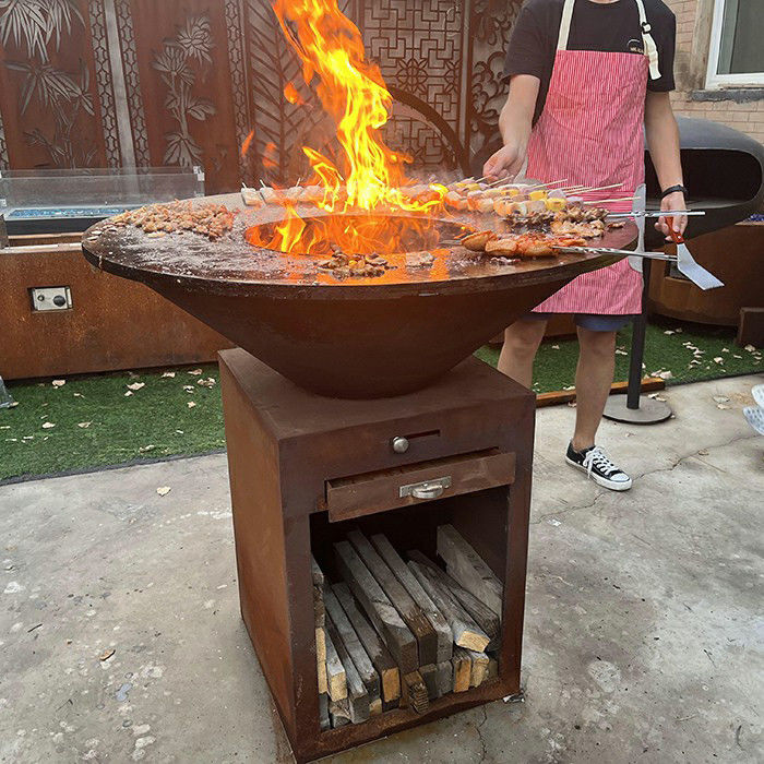 Outdoor 1000mm Diameter Corten Steel Wood Charcoal BBQ Grill With Rust ...