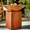 Rusty Red Corten Steel Fire Pit With Barbecue Grill